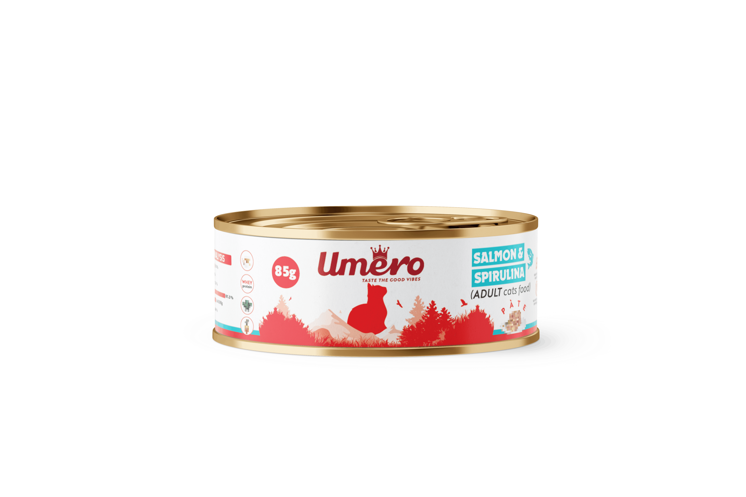 کنسرو گربه بالغ طعم سالمن و میوه جات و اسپیرولینا 85 گرم